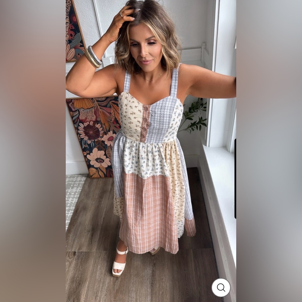 Polygram Viral Boho Patchwork Blooms Sleeveless Midi Dress Size 1XL - Picture 3 of 7